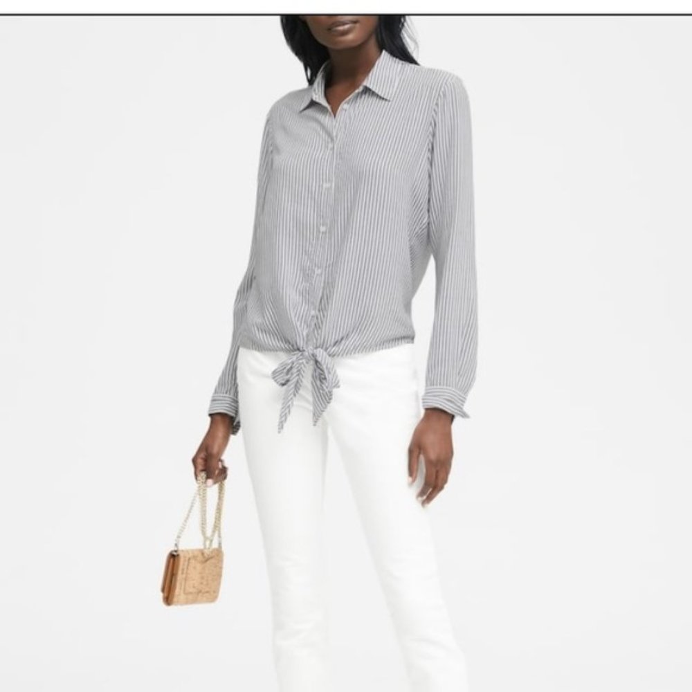Banana Republic Striped Dillon Tie Front Top - S